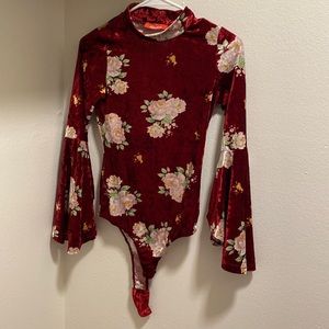 Burgundy flowerly Long sleeve bodysuit